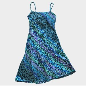 BLUE CHEETAH SLIP MIDI DRESS